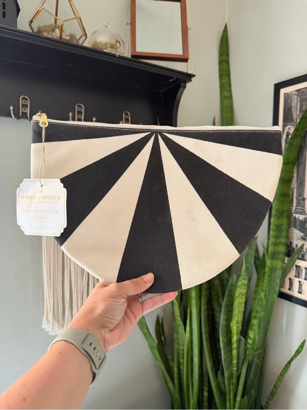 Emily & Merritt Pottery Barn Black & White Sunburst Canvas Pouch NWT